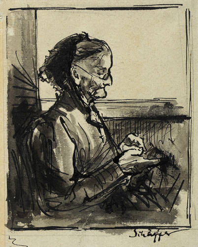 Schäffer, Philipp Otto -  -  - Strickende Alte