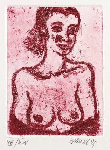 Wenzel, Jürgen -  -  - Weiblicher Halbakt in Rot