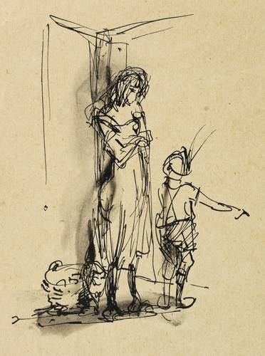 Grießbach, Gertrud -  -  - Schwester und Brüderchen mit Weidenkorb