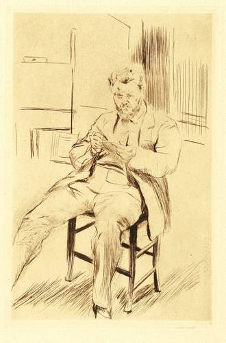 Slevogt, Max -  -  - Selbstbildnis, im Atelier radierend