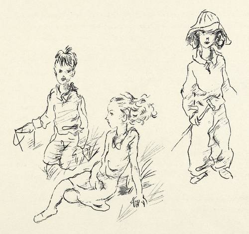 Ziegler, Richard -  -  - Drei Kinder am Strand