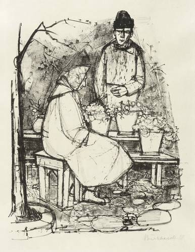 Burkhardt, Heinrich -  -  - Blumenmarkt in Krakau (Marktfrau mit Blumen)