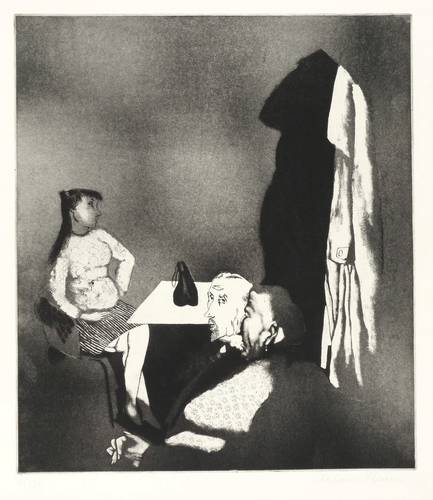 Schlotter, Eberhard -  -  - Eine Handtasche I (Mädchen am Tisch)