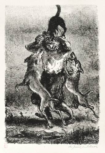 Weber, Andreas Paul - Simplicissimus - Simplicissimus - Hunde und Katze, einen Mann anfallend