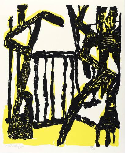 Ladewig, Dieter -  -  - Ohne Titel (Figuration am Geländer)