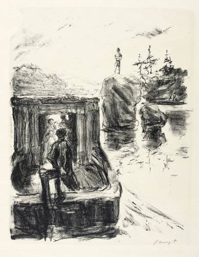 Slevogt, Max - Lederstrumpf-Erzählungen - Lederstrumpf-Erzählungen - Die auf der Arche bemerken Chingachgook auf dem Felsen (Judith, Hetty, Wildtöter)