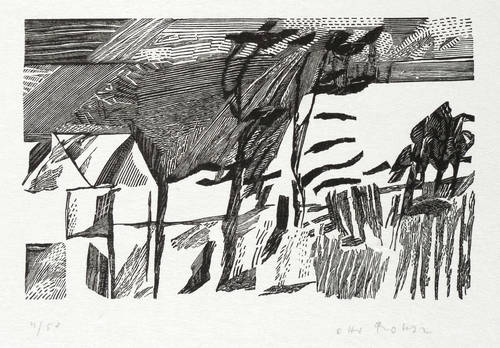 Rohse, Otto -  -  - Ohne Titel (Dorfrand mit Feldern)