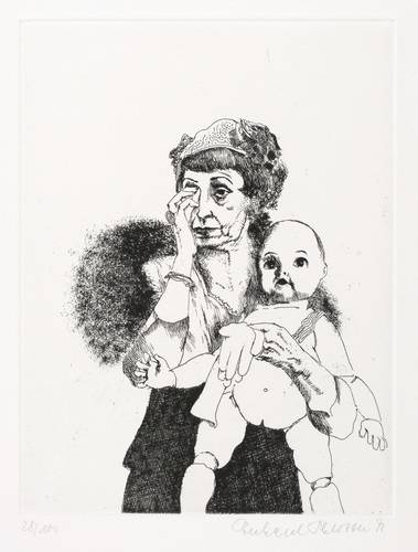Schlotter, Eberhard -  -  - Ohne Titel (Ältere Dame mit Puppe)