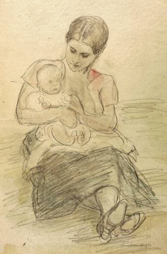 Lichtenberger, Hans Reinhold -  -  - Mutter mit Säugling auf dem Schoß