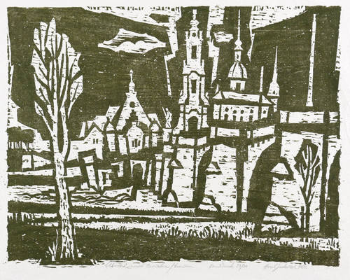 Jockusch, Horst -  -  - Elbwiese mit Brücke (Dresden)