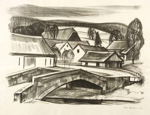 Schiffner, Gerhard -  -  - Dorf mit steinerner Brücke
