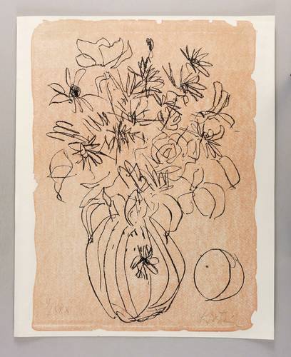 Schmidt-Kirstein, Helmut -  -  - Blumenvase auf rotem Grund