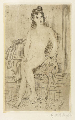 Dressler, August Wilhelm -  -  - Sitzender Akt auf Barockstuhl