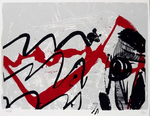 Hofmann, Veit -  -  - Ohne Titel (Komposition in Rot und Schwarz auf Grau)
