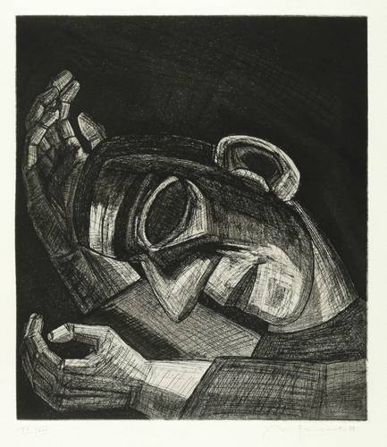 Quevedo, Nuria - Der Eisenwagen (Volker Braun) - Der Eisenwagen (Volker Braun) - Geneigter Kopf mit offenen Händen