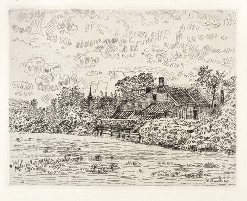 Baum, Paul -  -  - Blick über eine Wiese auf ein Gehöft und das Rathaustürmchen in St. Anna