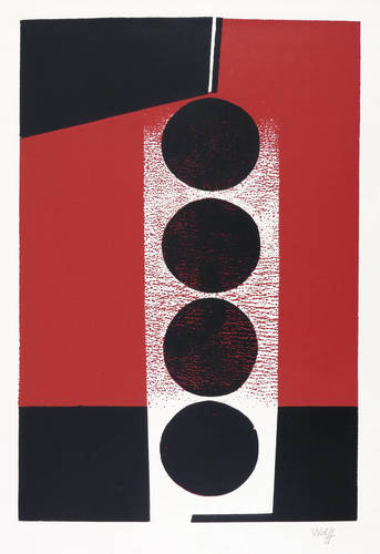 Wolff, Willy -  -  - Schwarze Scheiben auf rot-schwarzem Grund