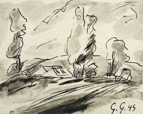 Gelbke, Georg -  -  - Kleine Landschaft mit Häusern