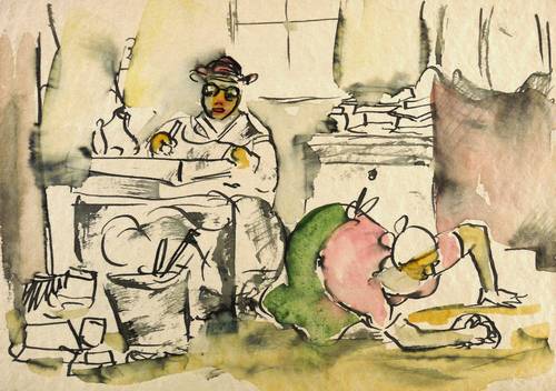 Gelbke, Georg -  -  - Die Putzfrau beim Künstler