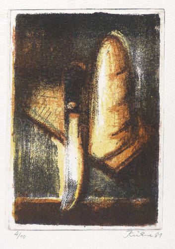 Kühne, Wolfgang -  -  - Stillleben mit Brot und Messer