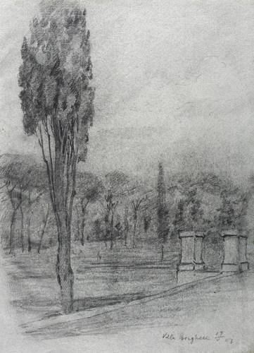Deutscher Zeichner -  -  - Park der Villa Borghese (Rom)