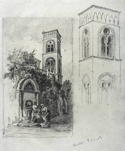 Deutscher Zeichner -  -  - Campanile der Kathedrale in Ravello (Amalfiküste)