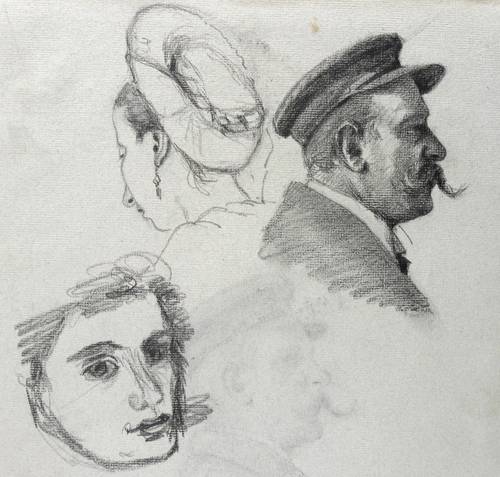 Deutscher Zeichner -  -  - Drei Köpfe