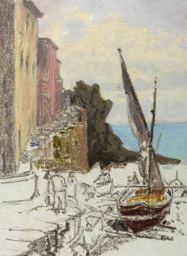 Deutscher Zeichner -  -  - Kleiner Hafen an der Amalfiküste