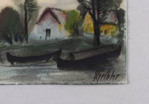 Gelbke, Georg -  -  - Häuser und Boote am Ufer