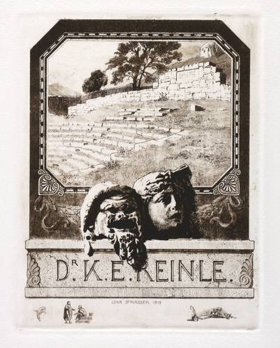 Strasser, Conrad -  -  - Exlibris Dr. K.E. Reinle (Antike Theatermasken)