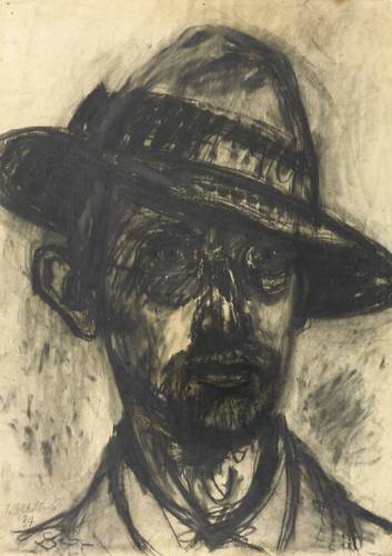 Schmidt, Gustav -  -  - Selbstbildnis (mit Hut)