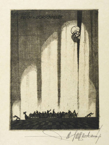 Helfenbein, Walter -  -  - Exlibris Erich Dorschfeldt (Tod erscheint im Festsaal)