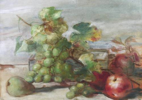 Völker, Karl -  -  - Stillleben mit Birne, Weintrauben und Äpfeln