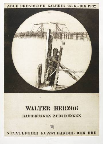 Herzog, Walter - Ausstellungsplakat Neue Dresdener Galerie - Ausstellungsplakat Neue Dresdener Galerie - Zugbrücke in Wieck bei Greifswald