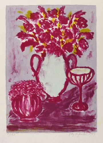Schreiter, Elly -  -  - Stillleben mit Blumenvasen und Weinglas