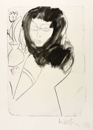 Schmidt-Kirstein, Helmut -  -  - Dunkelhaariges Mädchen mit Blumenvase