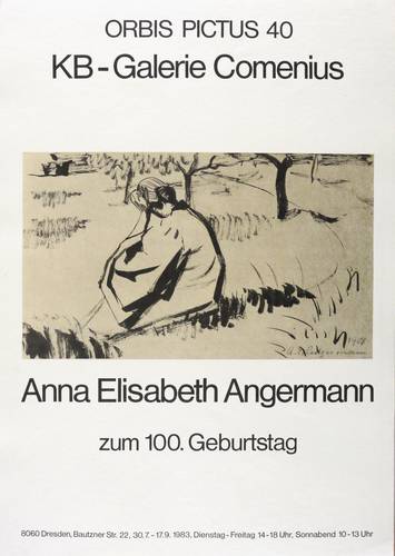 Angermann, Anna Elisabeth - Ausstellungsplakat Galerie Comenius Dresden - Ausstellungsplakat Galerie Comenius Dresden - Frau im Obstgarten