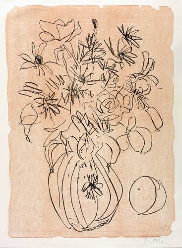 Schmidt-Kirstein, Helmut -  -  - Blumenvase auf rotem Grund