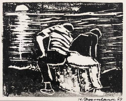 Rosenhauer, Theodor -  -  - Zwei Männer im Sonnenuntergang