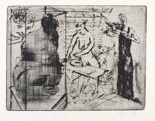 Gille, Sighard -  -  - Szenerie (Frau beim Bügeln und Violinespieler)