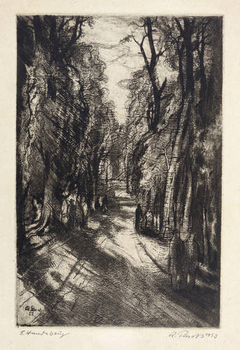 Pusch, Richard -  -  - Waldweg mit Spaziergängern