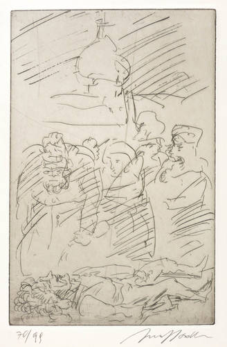 Hrdlicka, Alfred -  -  - Ohne Titel (Menge mit Erschlagenem vor Zwiebelturm)