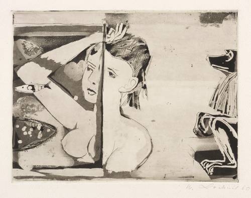 Lachnit, Wilhelm -  -  - Halbakt mit Aquarium und Affe