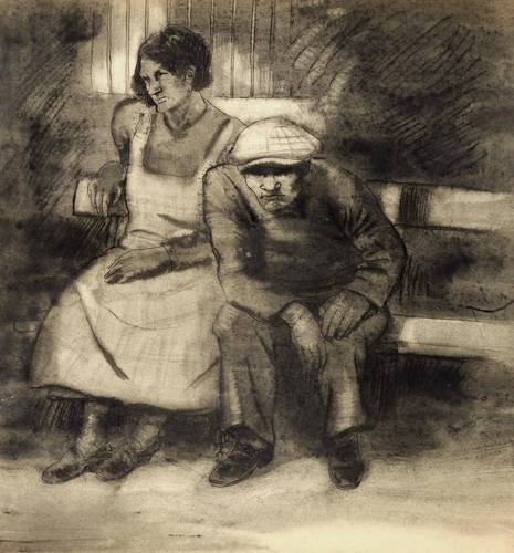 Enderlein, Karl -  -  - Arbeiterpaar auf der Bank
