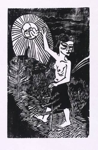 Langner, Reinhold -  -  - Halbakt vor aufgehender Sonne