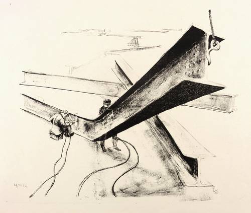 Escher, Hans -  -  - Zwei Schweißer mit Stahlträgern