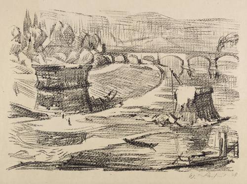 Lachnit, Wilhelm -  -  - Zerstörte Elbbrücke (Carolabrücke Dresden)