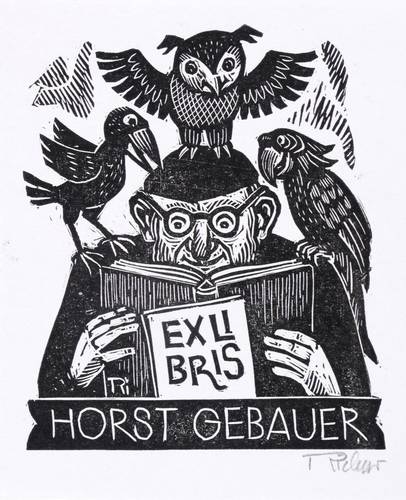 Richter, Willi -  -  - Exlibris Horst Gebauer (Leser mit Vögeln)