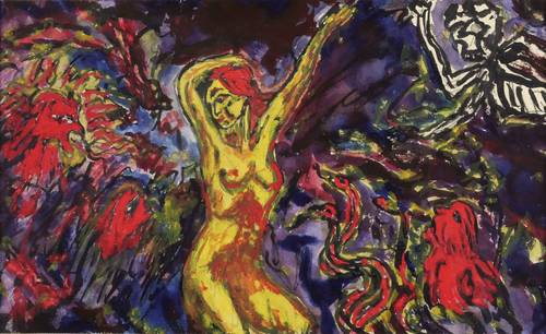 Kummer, Adolf -  -  - Weiblicher Akt mit Ungeheuern