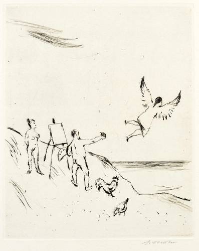 Mohr, Arno -  -  - Maler mit Aktmodell am Meer